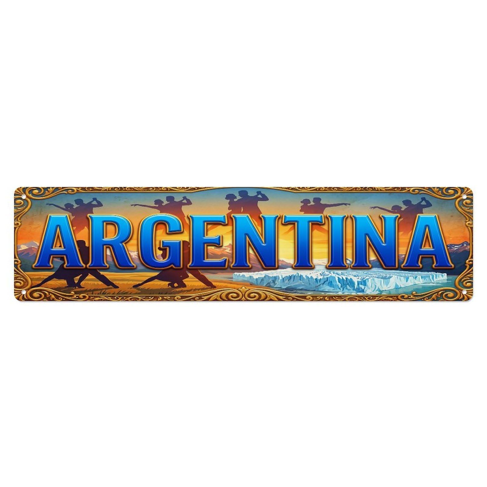 Olhnbad 4X16inch(10X40cm) Vintage Argentina Flag Travel Pattern Metal Tin Sign
