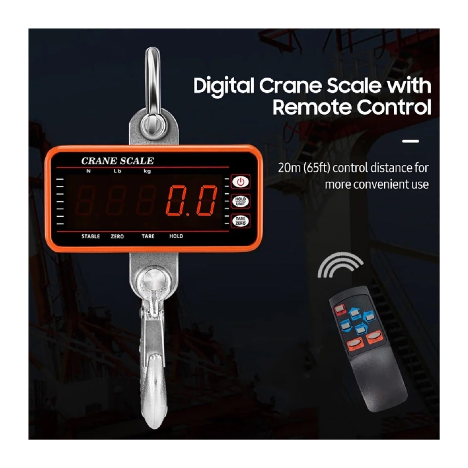 Escala colgante, 1500kg/500kg Báscula digital colgante para grúa | Incluye mando inalámbrico, pantalla digital legible y construcción resistente para almacenes, talleres y pesaje industrial.
