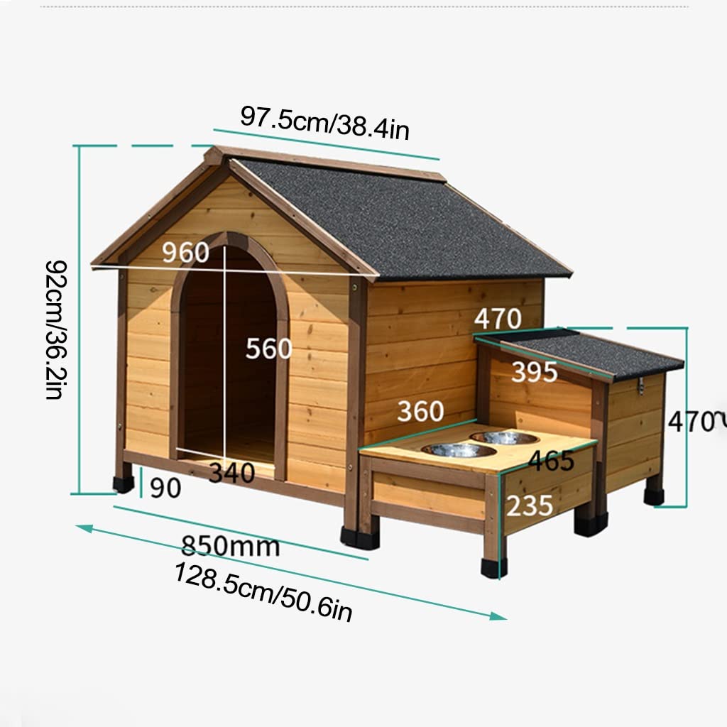 木製犬小屋 猫小屋 屋外犬舎 ペットハウス 杉材 アスファルト屋根 傾斜屋根 Amazon | 木製屋外犬小屋、餌入れ付きキャビンスタイルペットハウス
