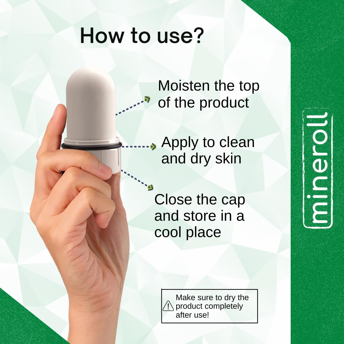 Mineroll Doğal Kristal Deodorant - Vegan, Kokusuz, 24 Saat Koruma, Kadın ve Erkeler İçin - Alum Taş, Mineral Tuz, Roll-on, 70 gr