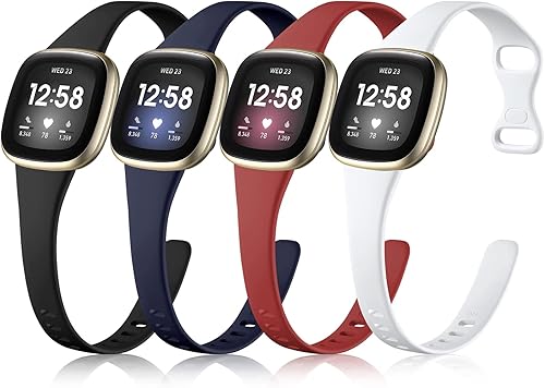Getino Compatible con Fitbit Versa 4Versa 3 BandsSense 2Sense Bands mujeres hombres, accesorios deportivos finos de silicona, correa delgada para