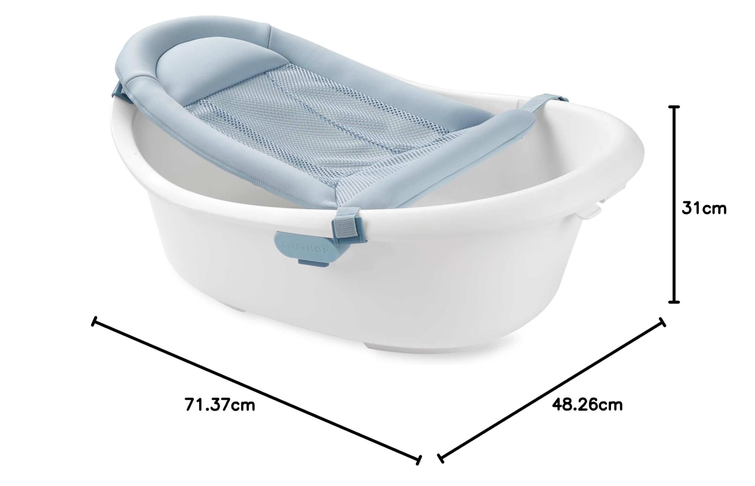 Skip Hop Bañera 4 en 1 para bebé con correa de apoyo y soporte abdominal, para niños de 0 meses o más