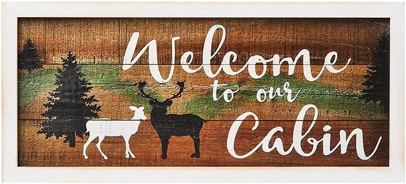 Lodge Wall Art Welcome Framed Cabin Woods and Lake 3.75" W x 15.1" L - Cabin