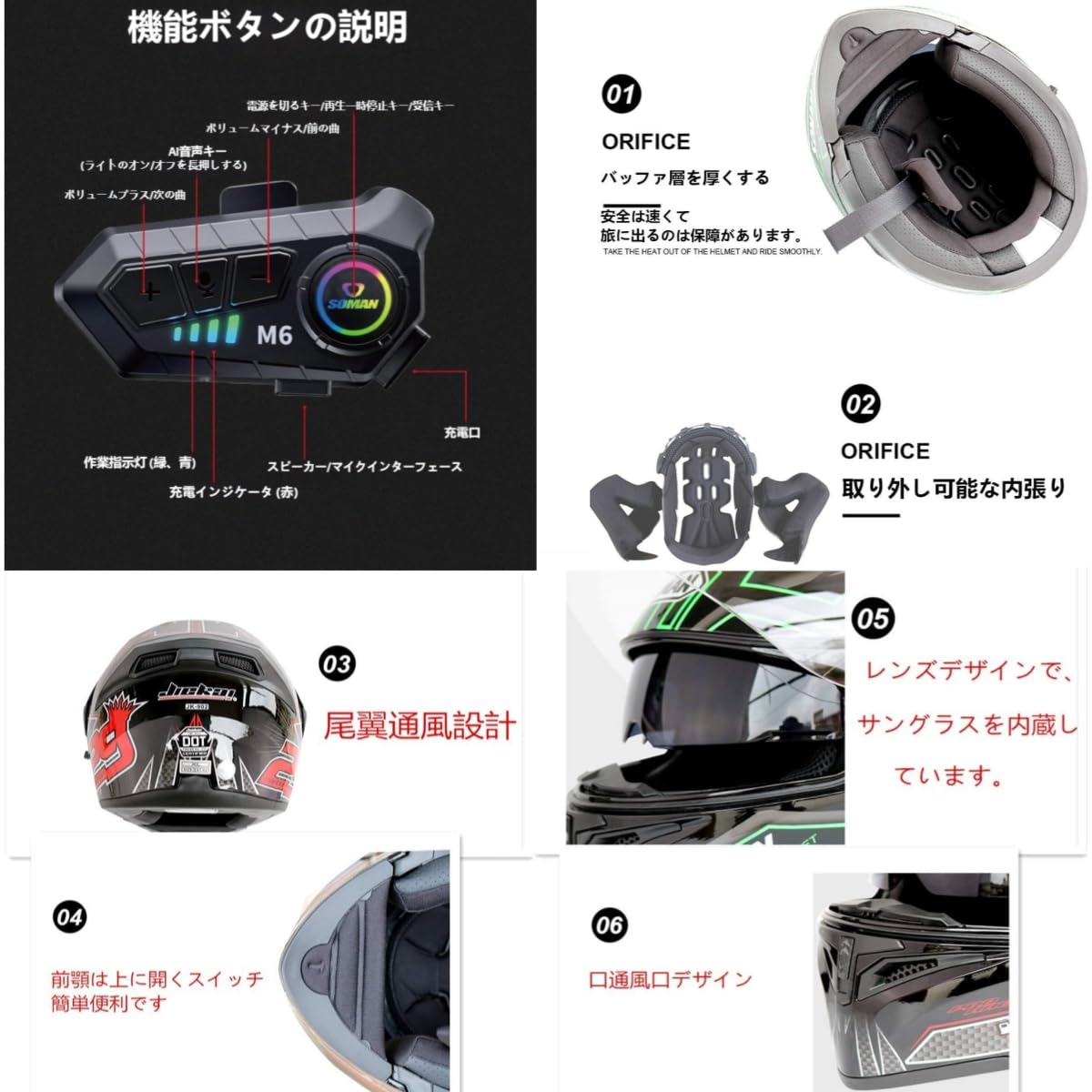 Amazon.co.jp: Bluetoothシステム・ヘルメット フリップアップ式