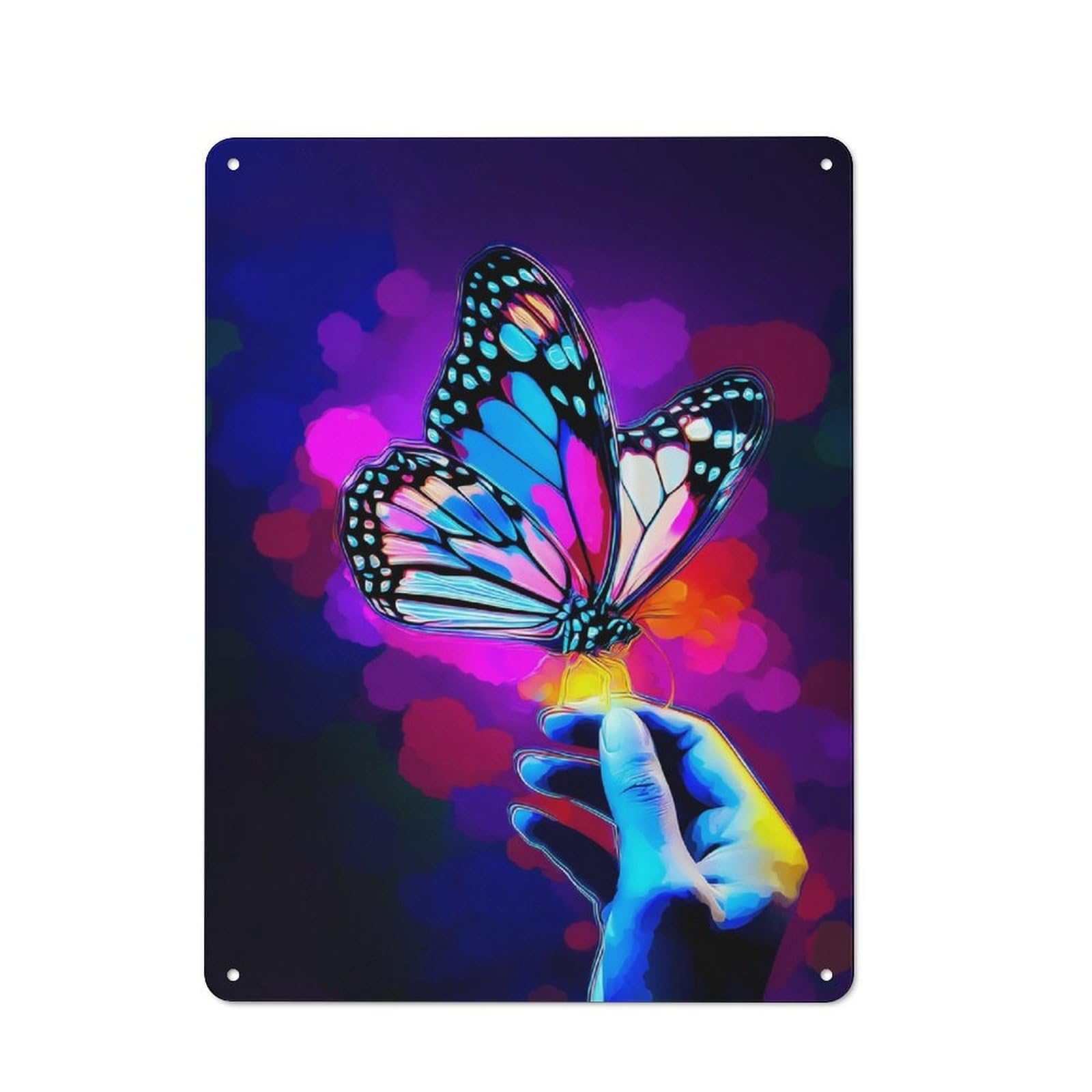 Everyday Neon Butterfly on Hand -1 Metal Gift Sign 40x30cm, Room Wall Plaque for Home, Shop, Pub Or Studio Wall