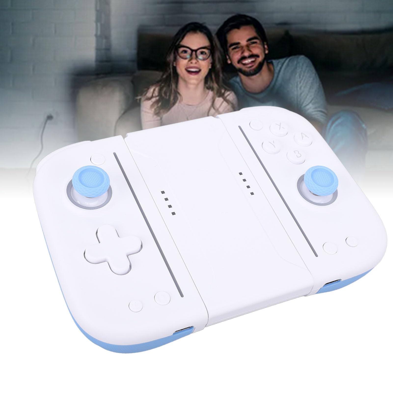 KUIDAMOS Consola de Juegos Inalámbrica con Vibración Ajustable, Controlador de Botón RGB de Programación Macro para Juegos Competitivos (Blanco Azul)