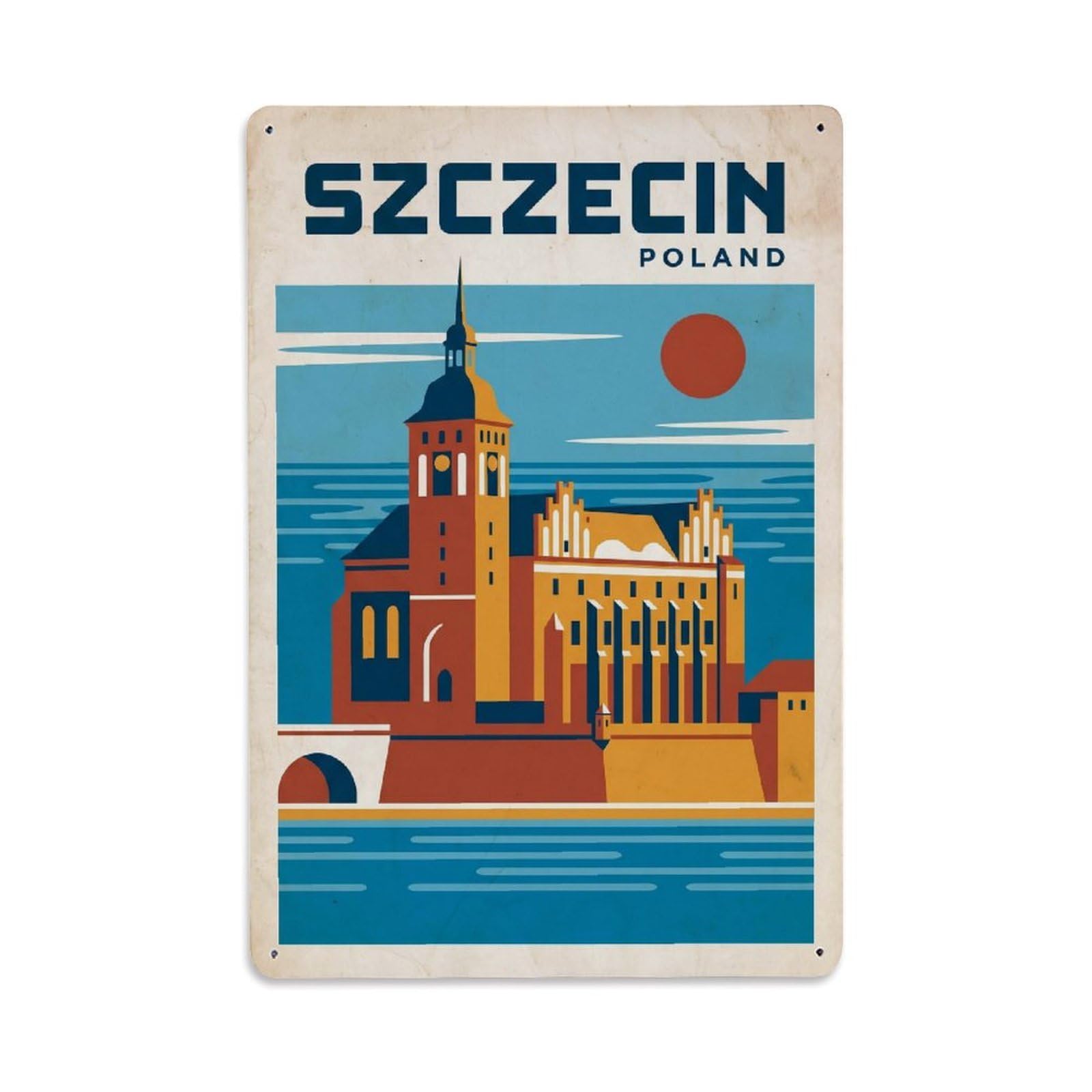 Poland Szczecin Travel Metal Tin Sign Plaque Wall Decor for Cafe, Club Bar, Office, Garden Metal Poster 8x12Inch