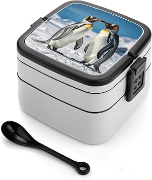 Young Penguins With Snow Lunch Box Snack Containers with Lids, 2 Compartment Snackle Box Container, Leak-Proof Reusable Food Storage Container for Travel, Meal Prep, Camping, 1000ml