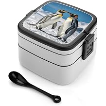 Young Penguins With Snow Lunch Box Snack Containers with Lids, 2 Compartment Snackle Box Container, Leak-Proof Reusable Food Storage Container for Travel, Meal Prep, Camping, 1000ml