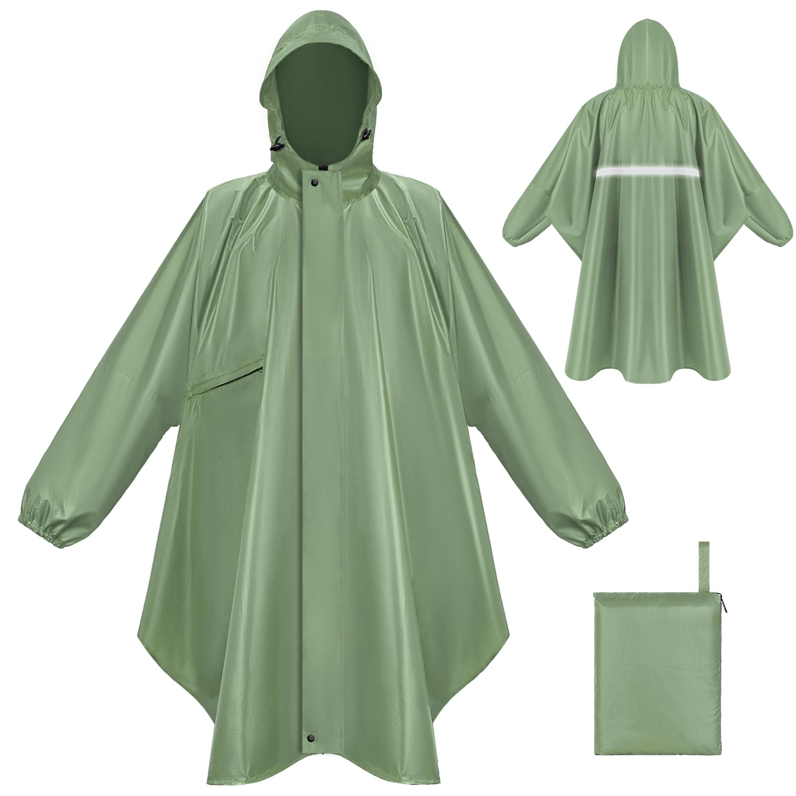 LUROON Leichter Wasserdichter Regenponcho Regenjacke Damen Herren mit Kapuze Faltbare Regencape Fahrrad mit Taschen Reflexstreifen, Wiederverwendbar Regenmantel für Wandern Angeln Radfahren Reisen