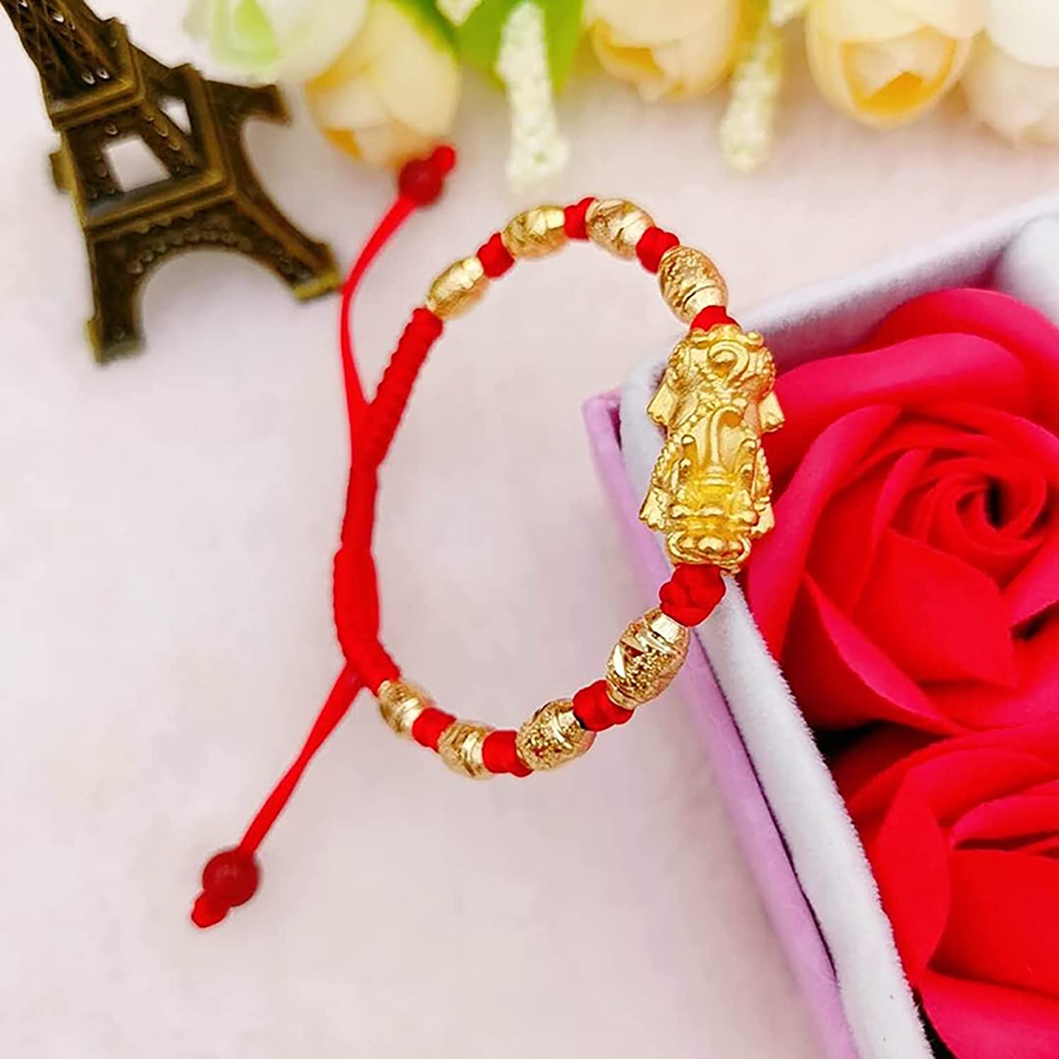 Pulsera de riqueza Feng Shui, pulsera de cuentas de jade, pulsera Pixiu, pulsera de hilo rojo, pulsera con amuletos de la suerte para mujeres, hombres, amuleto para protegerse de los espíri