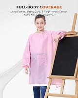 Vista 10 de Delantal de arte para niños, delantal impermeable con bolsillo para niños, delantales de pintura de artistas con manga larga para niños y niñas