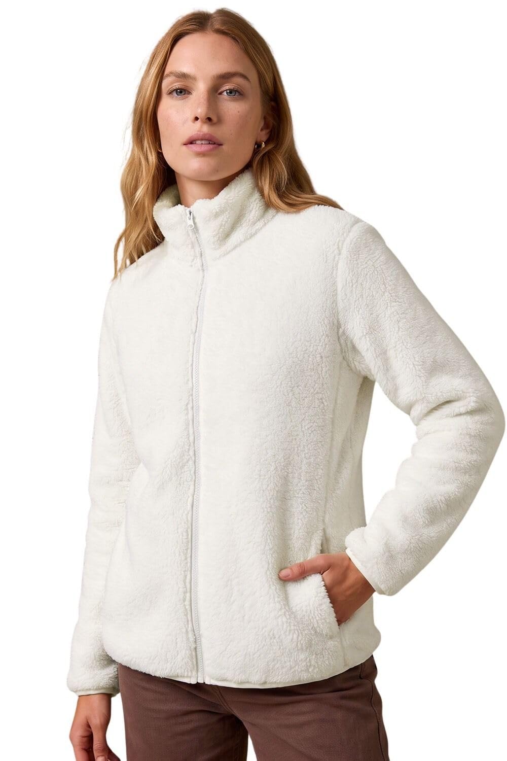 Roman Women's Soft Sherpa Fleece Jacket in White | Size: XL