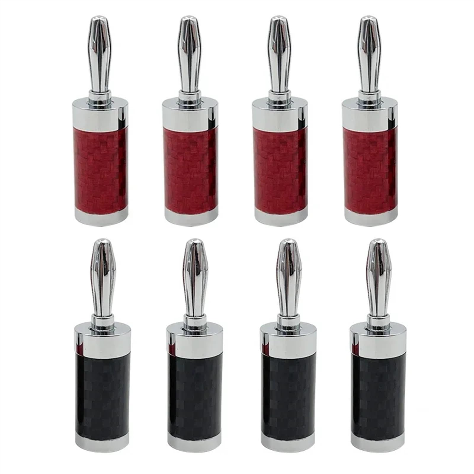 8 sztuk Rodowany kabel głośnikowy z włókna węglowego 4 mm wtyk bananowy męski wtyk audio złącze audio jack jack jack (kolor: 4 czerwony 4 czarny)