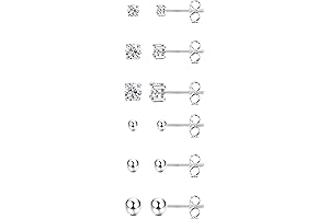 6 Pairs Sterling Silver Stud Earrings for Women
