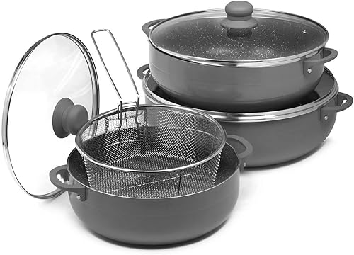 Juego de caldero de aluminio de 3 piezas con cesta para freír (3)