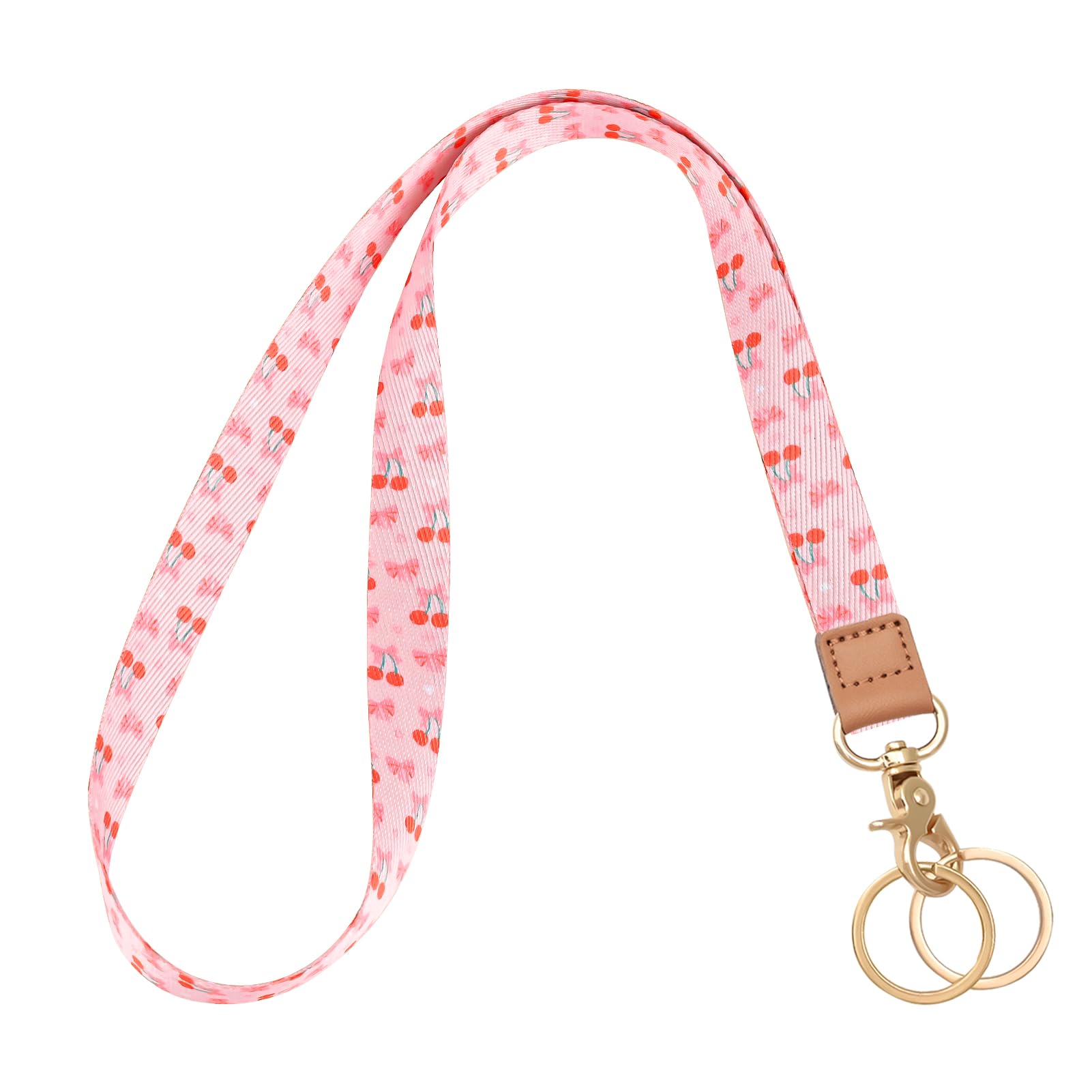 Knagsfa Lanyards for ID Badges, Neck Lanyards for Keys with Metal Hook, Cute Lanyard Keychain for Women, Pink Bow Cherry