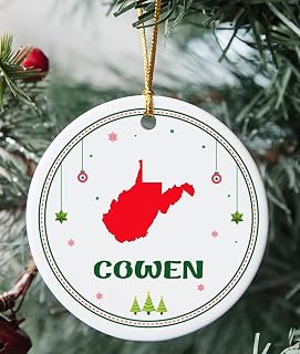 Cowen WV Ornament for Christmas Tree Decorations City Travel Souvenir Gifts for Family - Housewarming Gift Cowen West Virginia Ornament 3 Inch Plastic