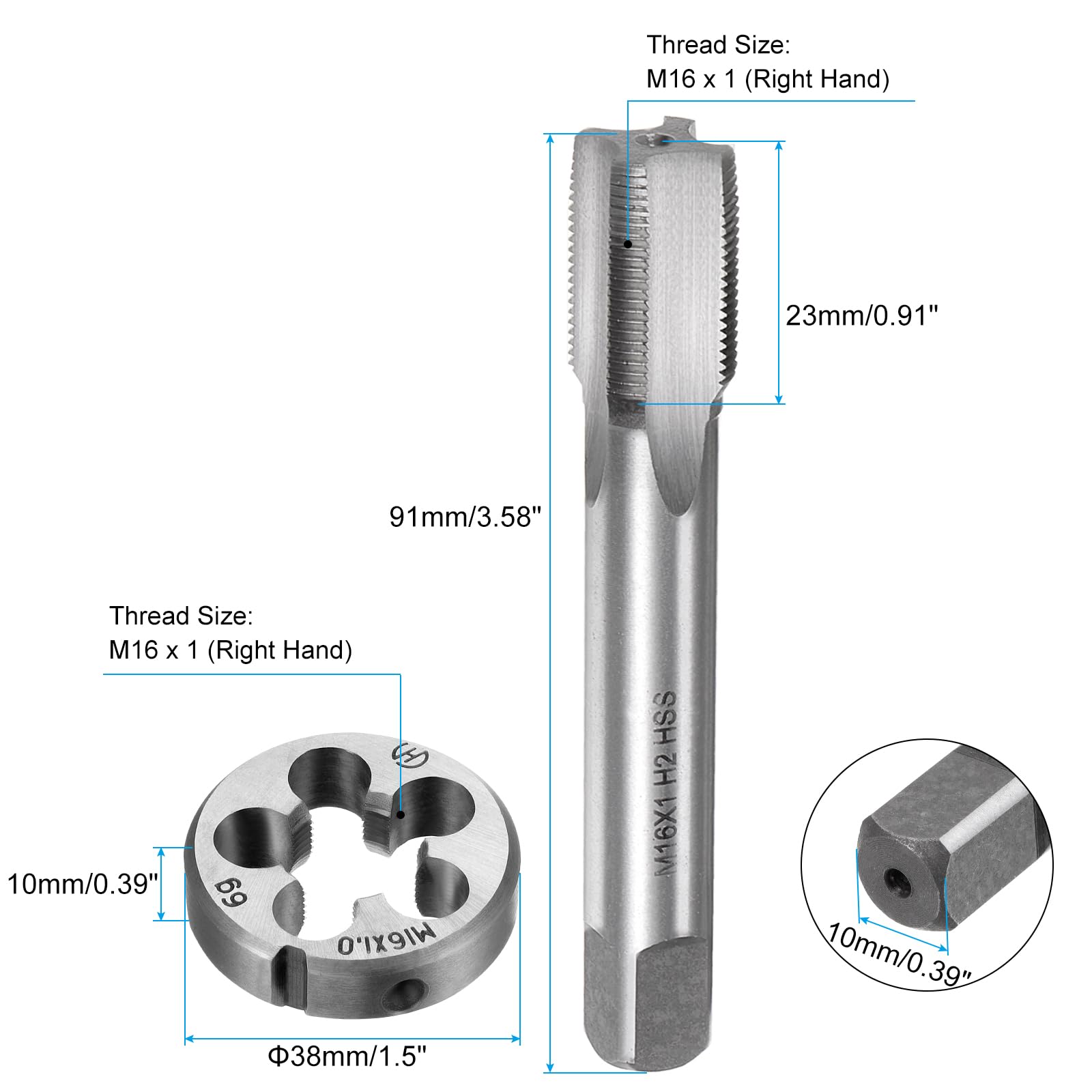 タップダイス超特大セット.ハンドル付/M16×1.5/M16×2.0/M18×1.5/M18×2.5/M20×1.5/M20×2.5/特大タップハンドル/特大ダイスハンドル