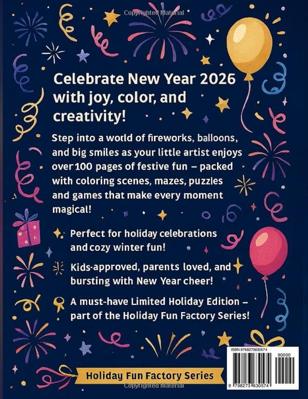 New Year Coloring & Activity Book for Kids – Limited Holiday Edition!: A Special Festive Collection of 100+ Pages of Fireworks, Fun & Celebration! (Holiday Fun Factory Series) image 3