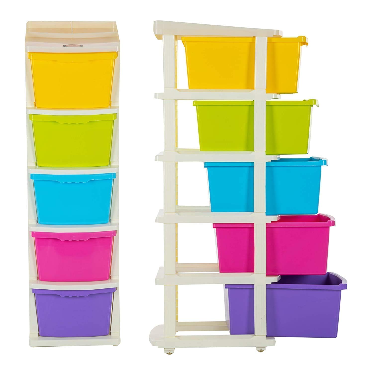 RTAD|Plastic 5 Layer Multipurpose Foldable Modular Drawer Organizer with Extra Large Basket (Multi Color, Standard)