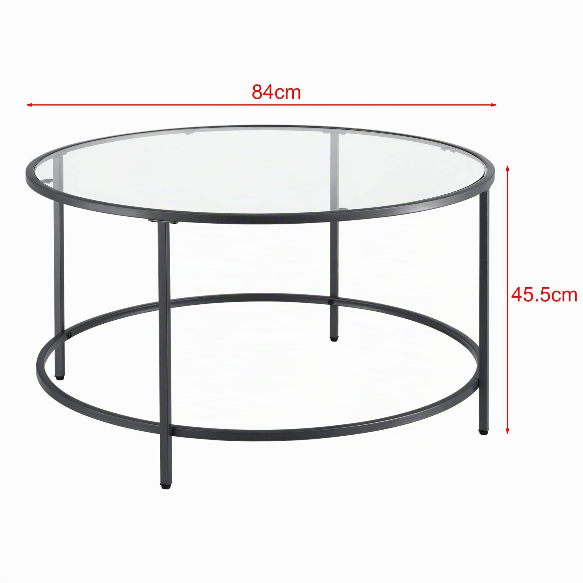 [en.casa] Tavolino Rotondo da Salotto con Piano in Vetro Tavolo Basso Circolare da Caffè con Telaio in Acciaio per Soggiorno Sala Ø 84 x 46 cm - Nero