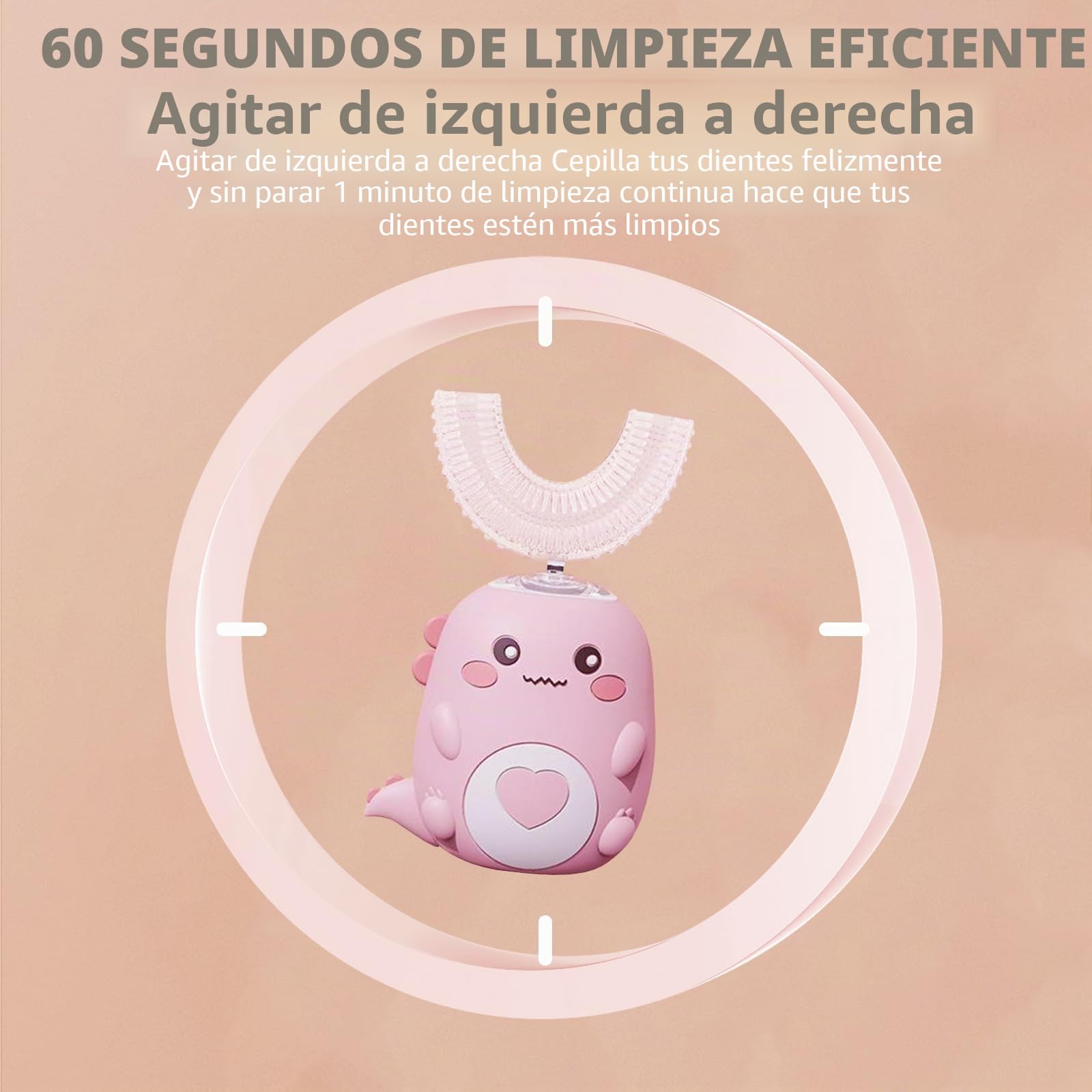 Cepillo de dientes ultrasónico de 360º para niños, cepillo de dientes eléctrico con 2 cabezales cepillo de silicona en forma de U, recargable e impermeable, para el hogar, viajes, uso (verde 6 ~ 12