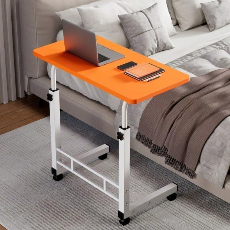 Adjustable Height Mobile Computer Desk with Wheels - Portable Laptop Rolling Cart for Bedside Sofa Dorm Room Locking — view 5