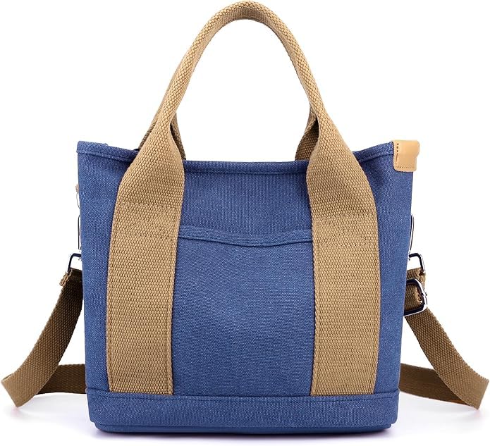 Image of Canvas Tote Bag for Women,Small Totes Bags with Zipper Crossbody Purse with Pockets Large Shoulder Handbag,2 Sizes