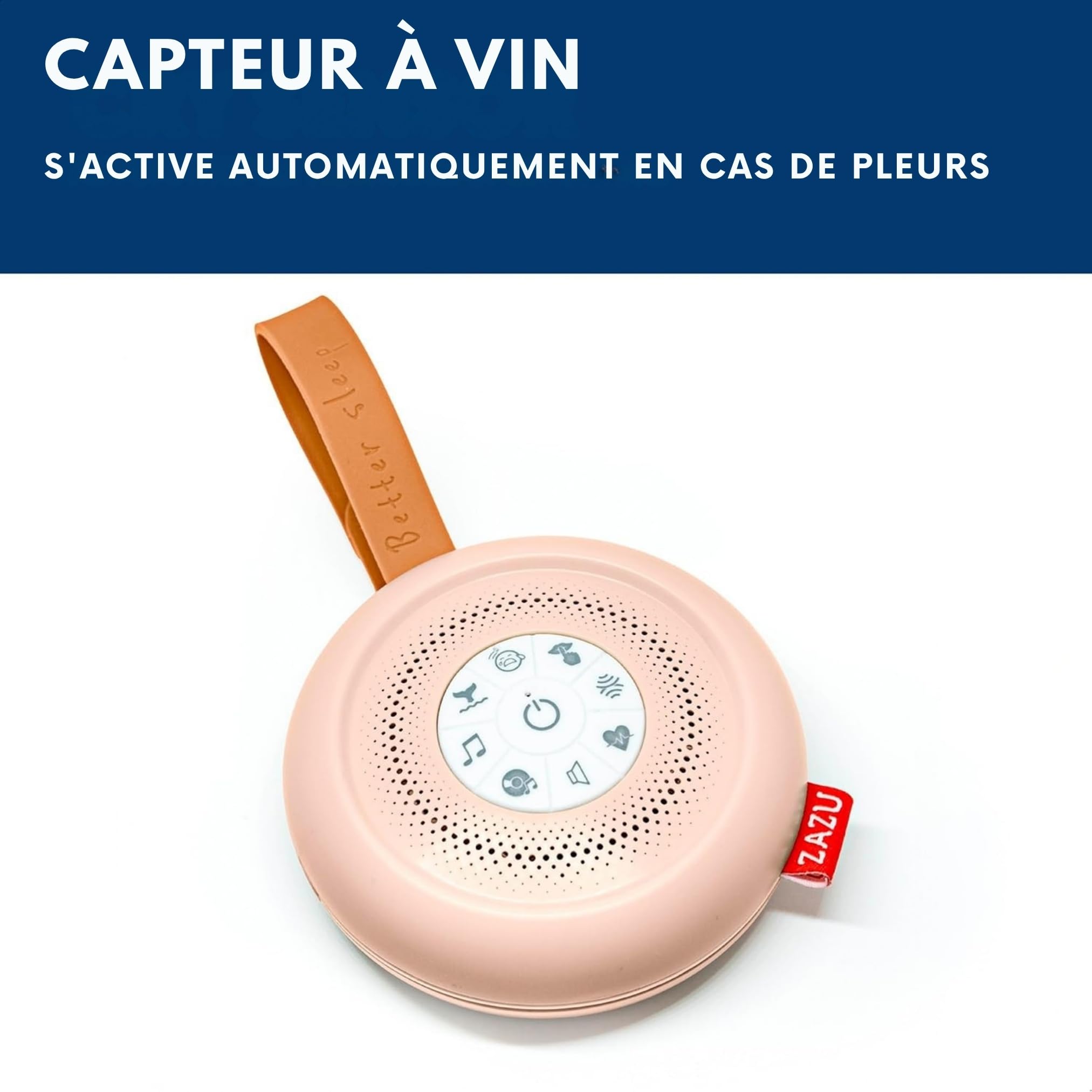 ZAZU Suzy Deluxe – Machine à Bruit Blanc Bébé Rechargeable | 14 Sons Apaisants | Capteur de Pleurs | Minuteur 20 Min | USB-C | Portable | Autonomie 100h