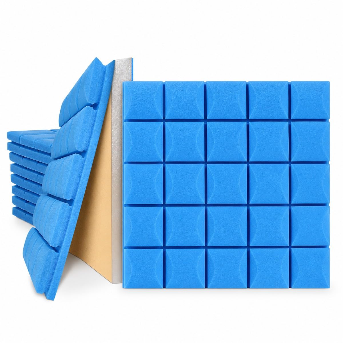 Pannelli Fonoassorbenti Blu 50X50X5Cm con Adesivo 10 Pezzi per Home Theater Studio Musica Registrazione Audio Riduzione Rumore Gaming Assorbimento Acustico Professionale