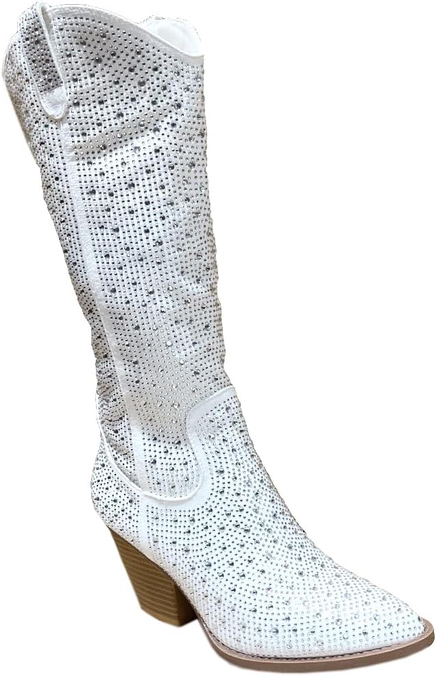 ABSOLEX Women Western Cowgirl Cowboy Pointed Toe Rhinestone Knee High Boots - 第 20/64 張圖片