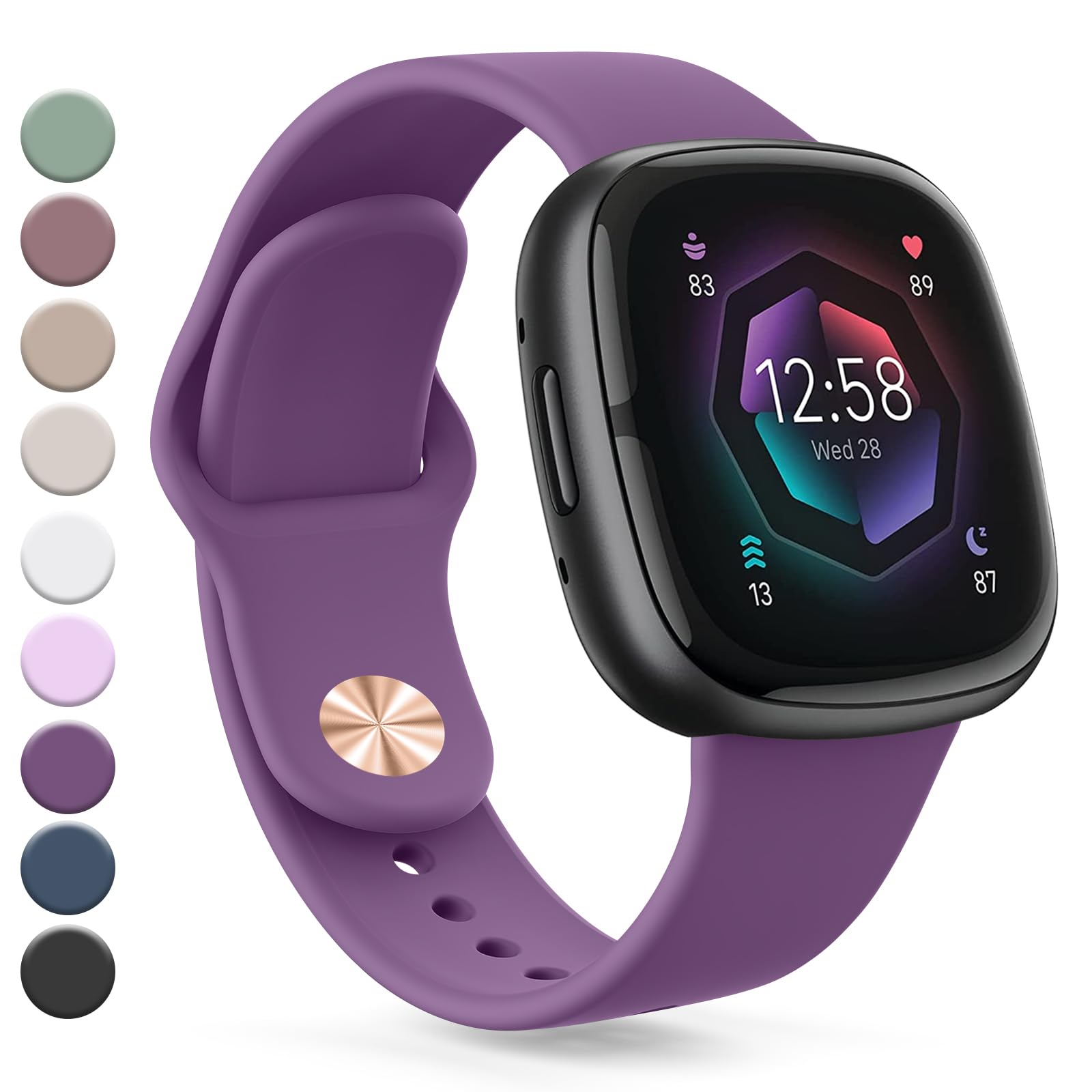 Vanjua Band Compatible with Fitbit Sense 2 / Sense Bands, Fitbit Versa 4 / Versa 3 Bands Women Men, Soft Silicone Replacement Strap for Fitbit Sense 2 / Versa 4 Smart Watch (Large, Purple)