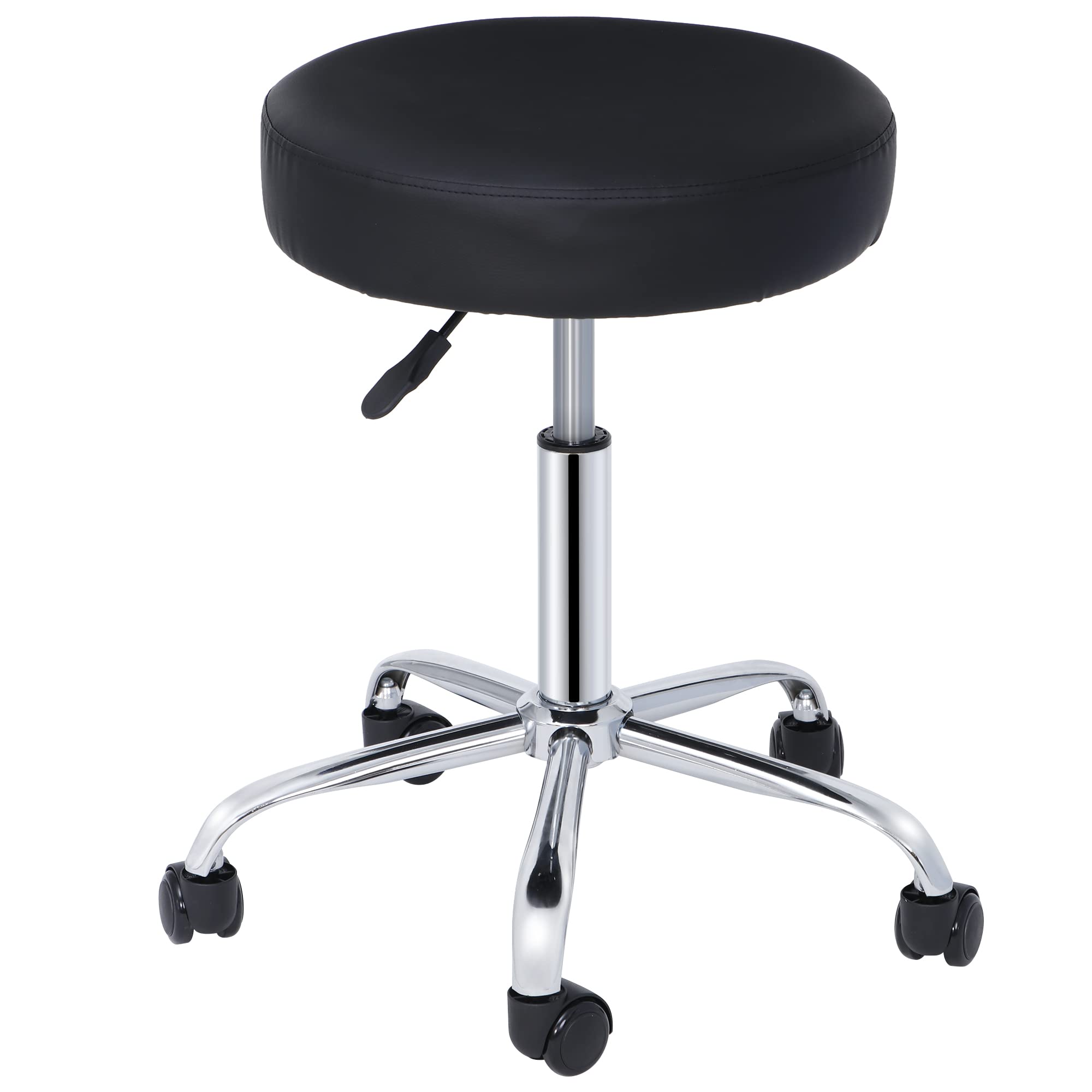 Saturnpower PU Leather Rolling Stool Height Adjustable Swivel Chair with Wheels and Soft Padding for Home Office Beauty Barbe Massage Tattoo Spa Medical Salon