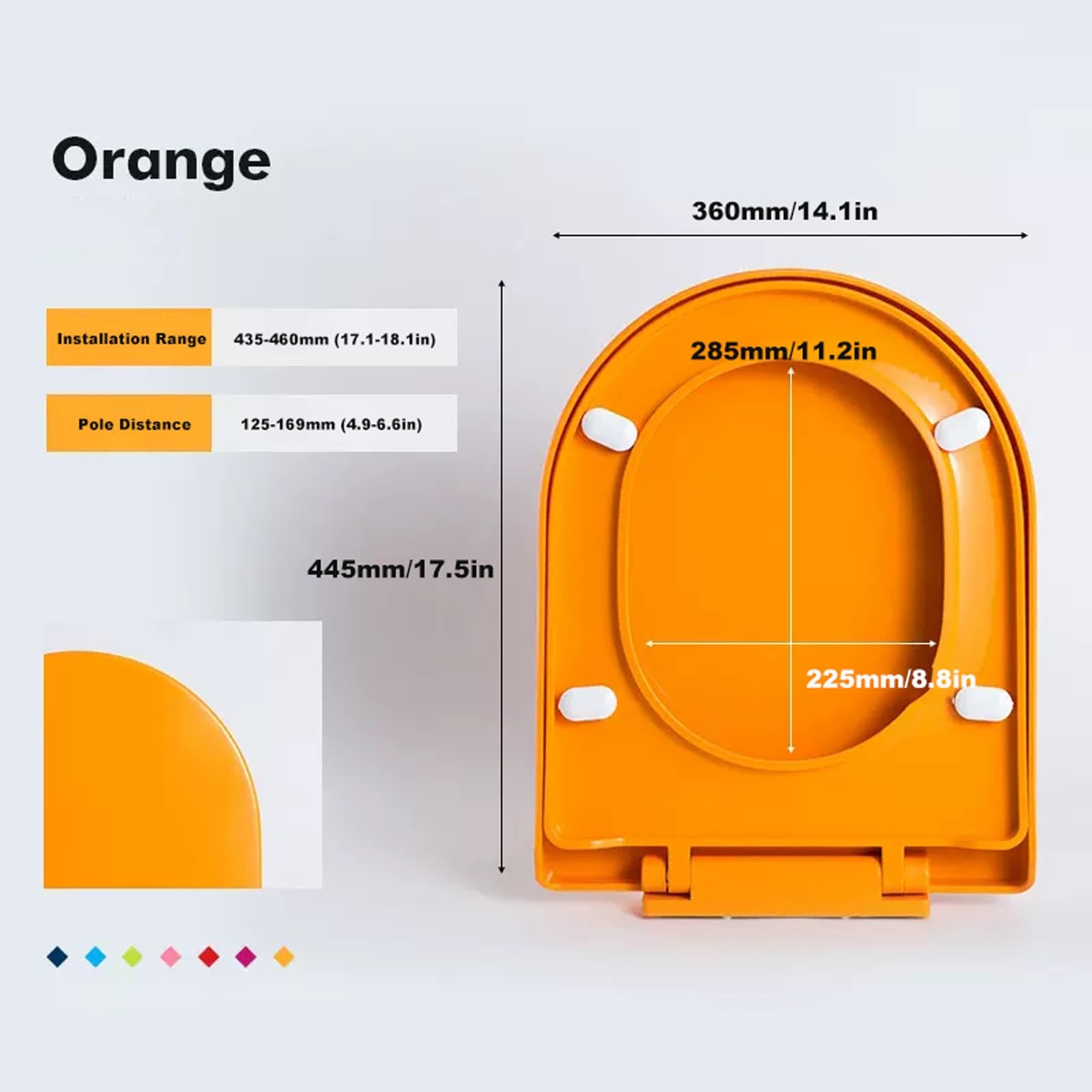 Klodeckel D-Form WC Sitz, Toilettendeckel mit Absenkautomatik und Quick-Release Funktion, Klodeckel aus Dickes Polypropylen, Einfache Montage und Reinigung(Orange)