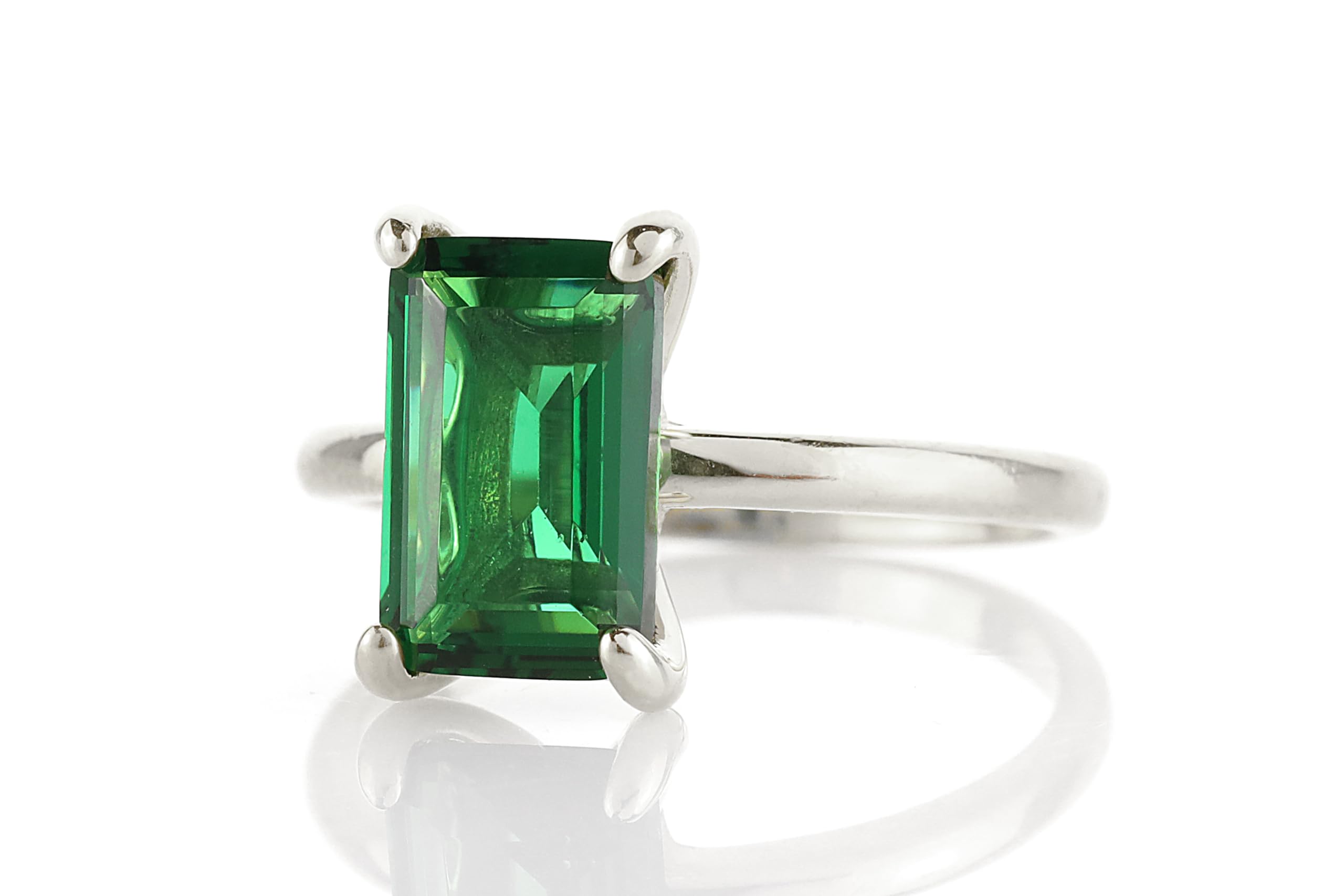 Anello Smeraldo Rettangolare - Anello di Fidanzamento Solitario Anniversario Pietra di Nascita - Anelli in Argento Artigianale per Donne - Scegliete la Vostra Misura e il Materiale - con Scatola