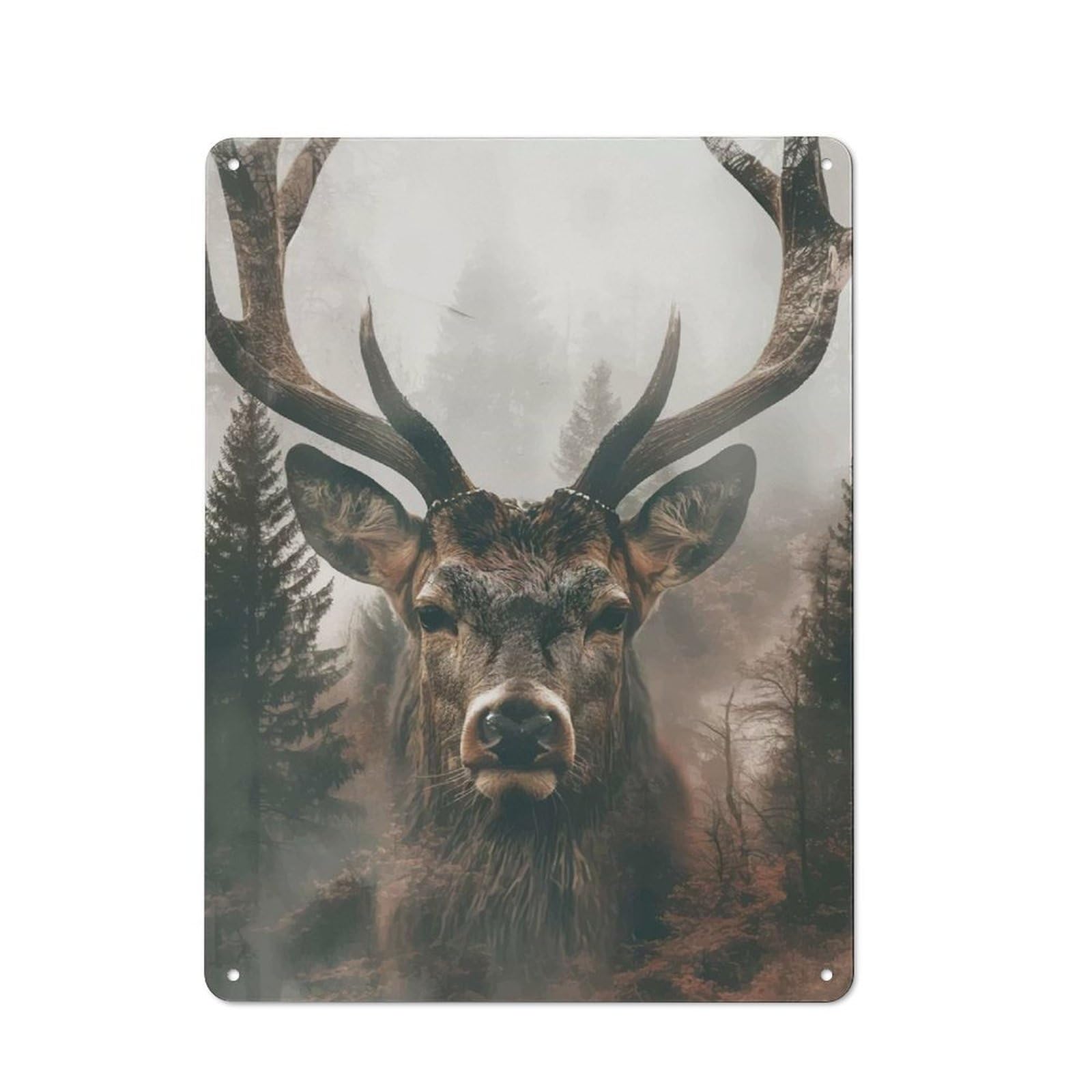Kitchen Metal Sign with Deer in Foggy Forest Design 40x30cm, Cosy Kitchen Wall Decor for Bakery, Diner, Cafe Or Family Room