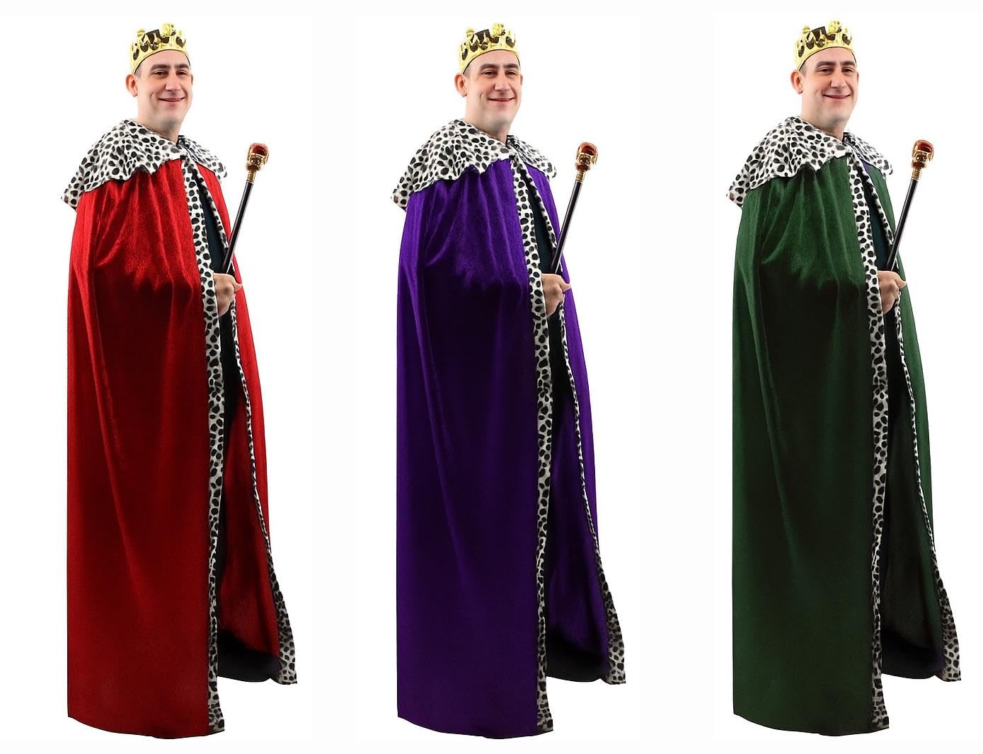 The Dragons Den Adults Deluxe Kings Robes Cloak Nativity 3 Wise Men Medieval Cape & Crown Royal Fancy Dress [All 3 Colours]