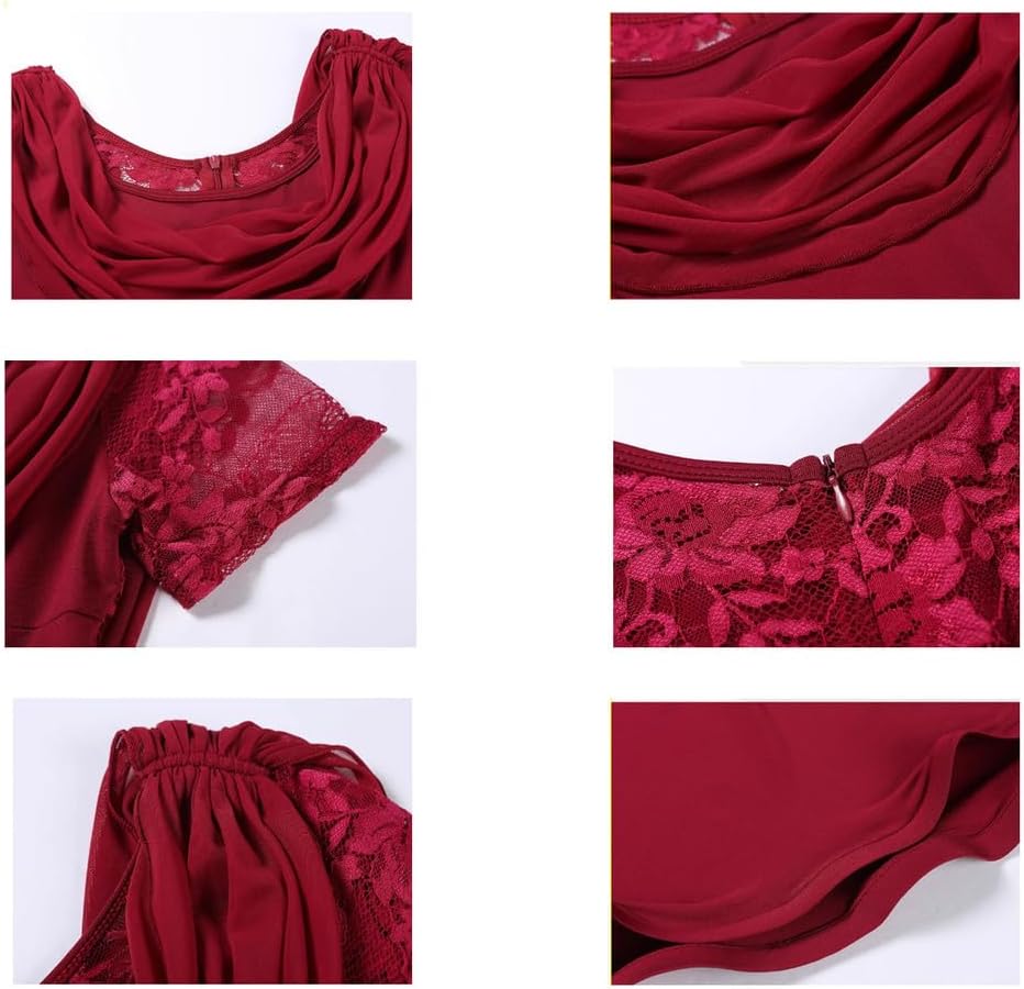 Women's Short Sleeve Ballroom Dance Practice Dress Tango Flamenco Big Swing Skirt Lace Foxtrot Dancing Clothing