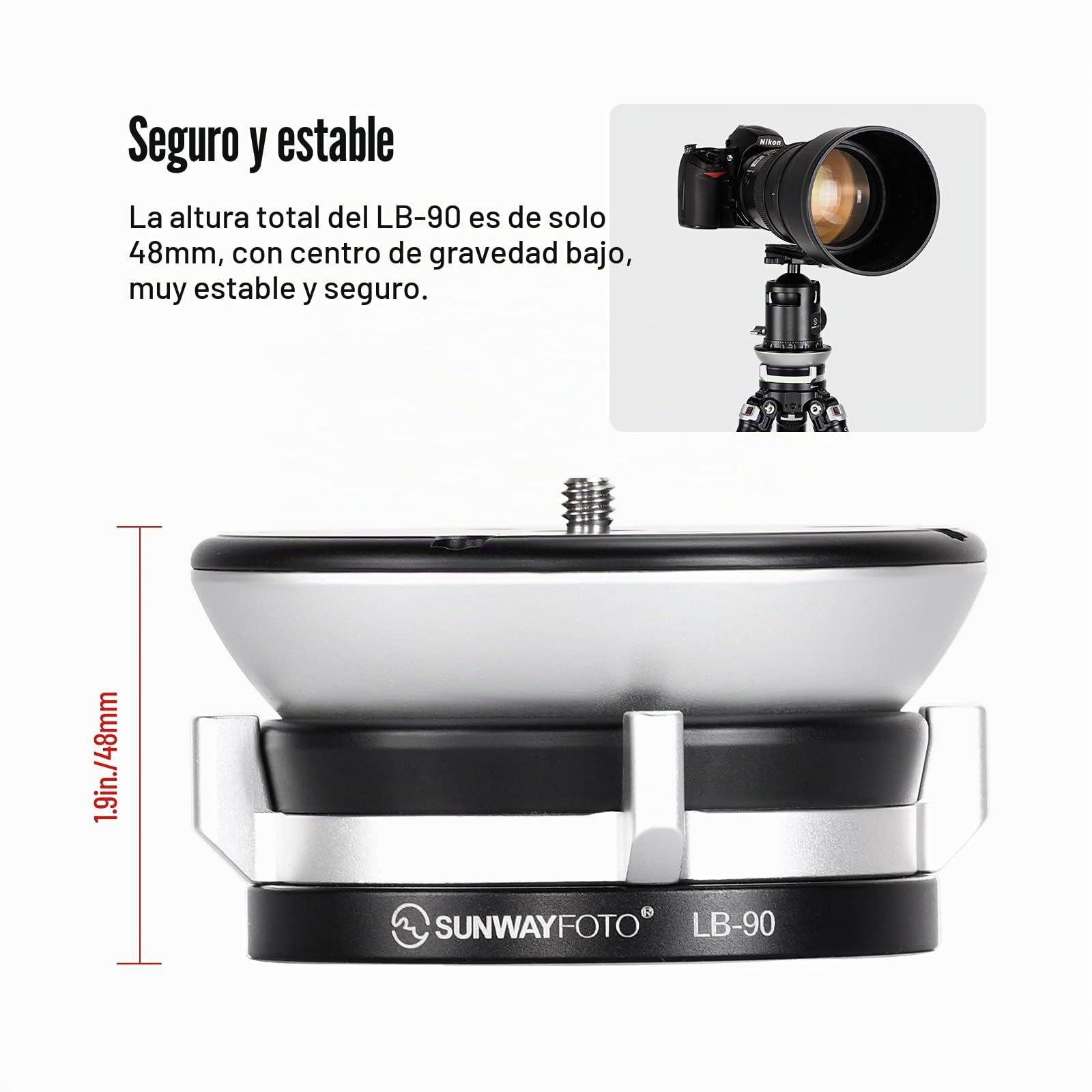 SUNWAYFOTO Cabezal de trípode con base de nivelación LB-90, capacidad de carga de 55 libras