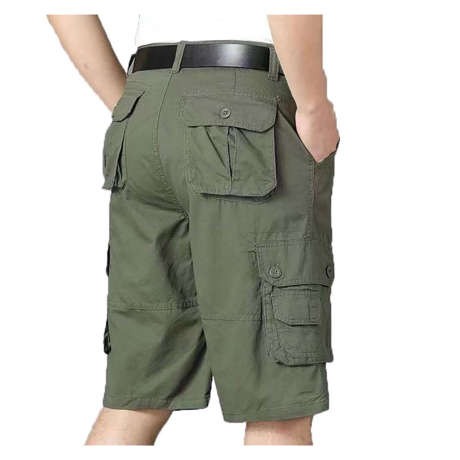 Pantalon cargo en denim pour hommes ASIYAN avec multi-poches en vert 3XL