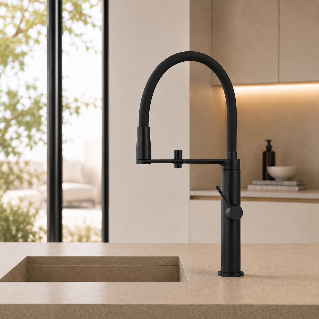 Ramón Soler Grifo de Cocina Flexible con Agua Filtrada Negro Mate | Grifo de cocina con caño flexible magnético y salida independiente para agua filtrada. Diseño premium, práctico y elegante.