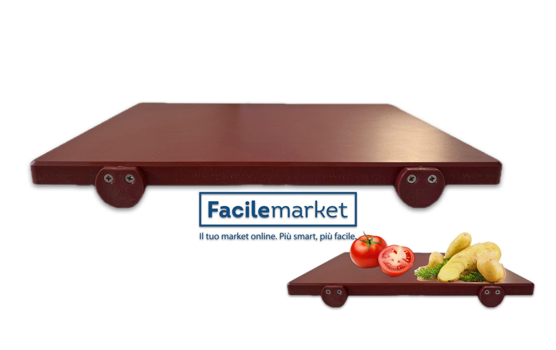Facilemarket Tabla de cortar de polietileno marrón, 50 x 30 x 2 cm de grosor, profesional con pestillos