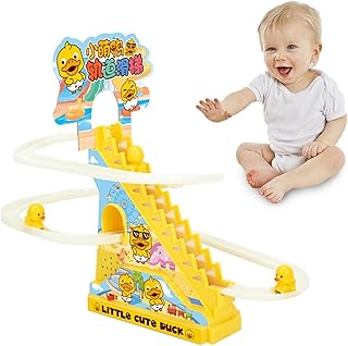 Sound and Light Little Yellow Duck,Electric Ducks Chasing Race Track Game Set - Roller Coaster Toy Electric Track Race Track Slide Stairs Indoor Toy with Led Flashing Lights A/x