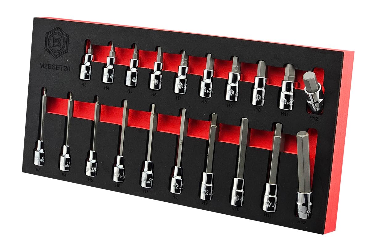 Britool Hallmark Britool Hex Bit Set, 48mmL & 95mmL Sockets, 20 Pieces, 3/8" Drive