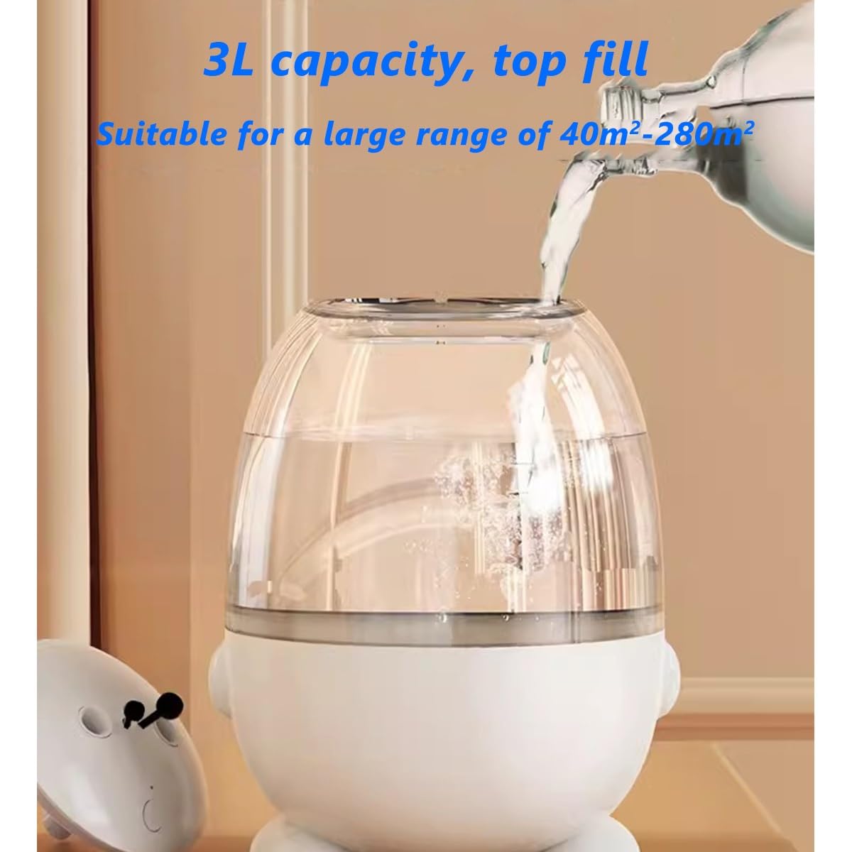 Humidificador de 3 litros para dormitorio, mini humidificador de aire ultrasónico USB con modo de niebla ajustable y luz nocturna suave, apagado automático de 10 horas para un uso seguro