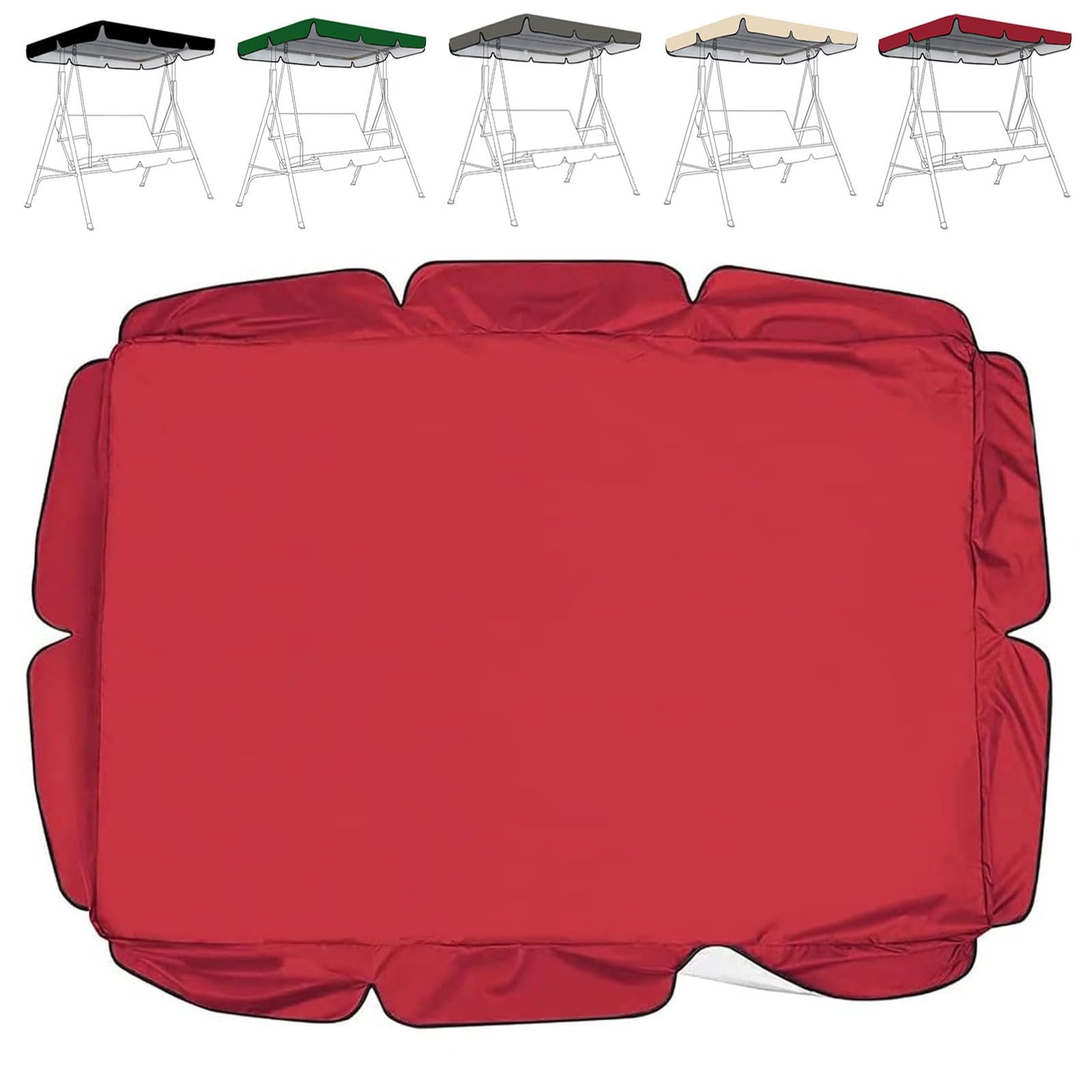 Replacement Swing Seat Canopy Waterproof Cover Silver Coated Polyester Outdoor Furniture Protector,Swing Chair Top Cover (Cover Only)(Size:65x45x6inch/164x114x15cm,Color:Red)