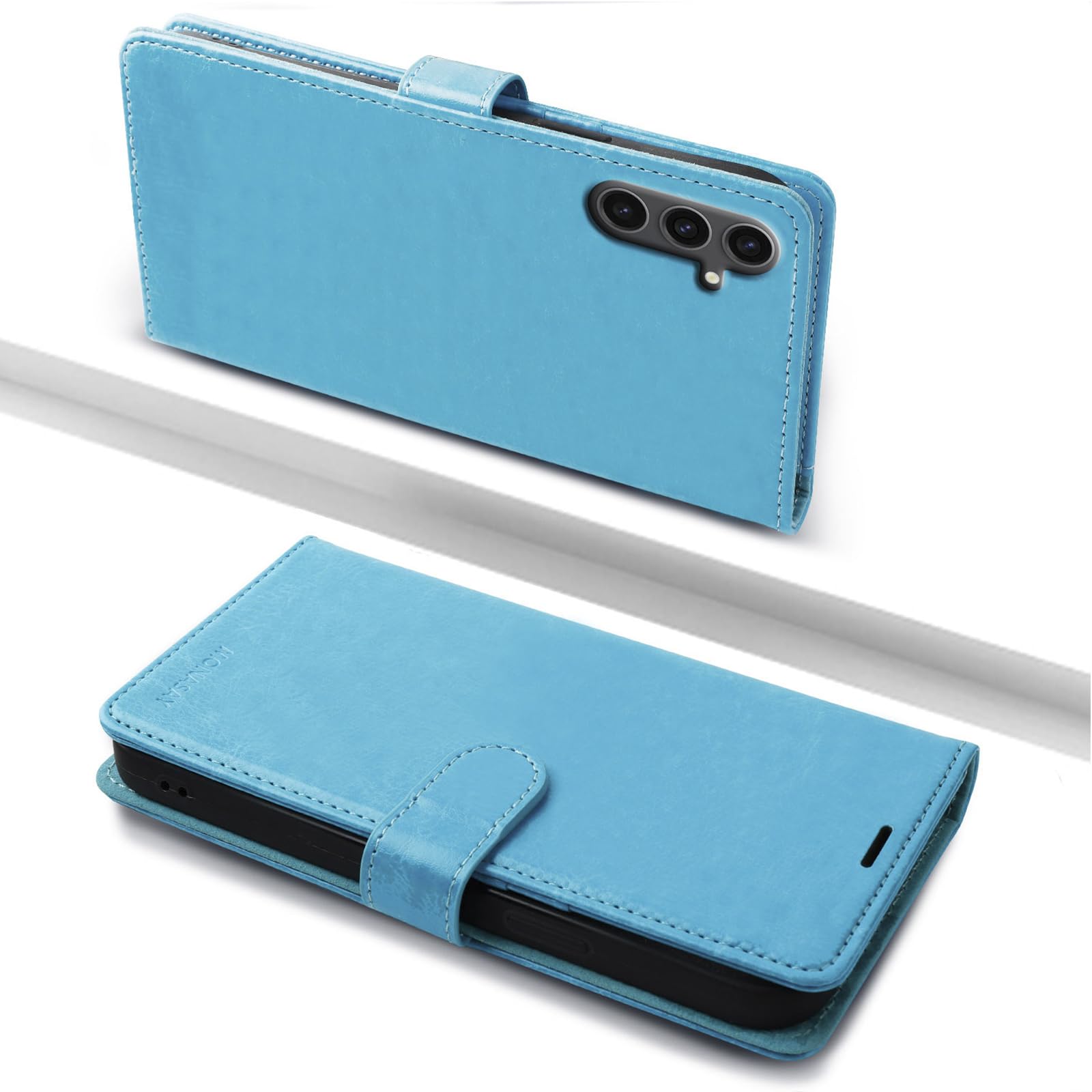 MONASAY Wallet Case Fit for Samsung Galaxy S23 FE 6.4 inch 5G,[RFID Blocking] Flip Folio Leather Cell Phone Cover with Credit Card Holder, Light blue