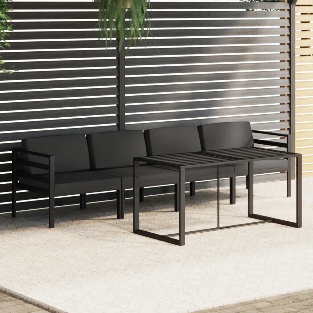 Juego de muebles de jardín de aluminio con cojines, juego modular de sofá exterior en antracita, resistente a la intemperie y robusto, hasta 110 kg por asiento, incluye cojines de asiento y