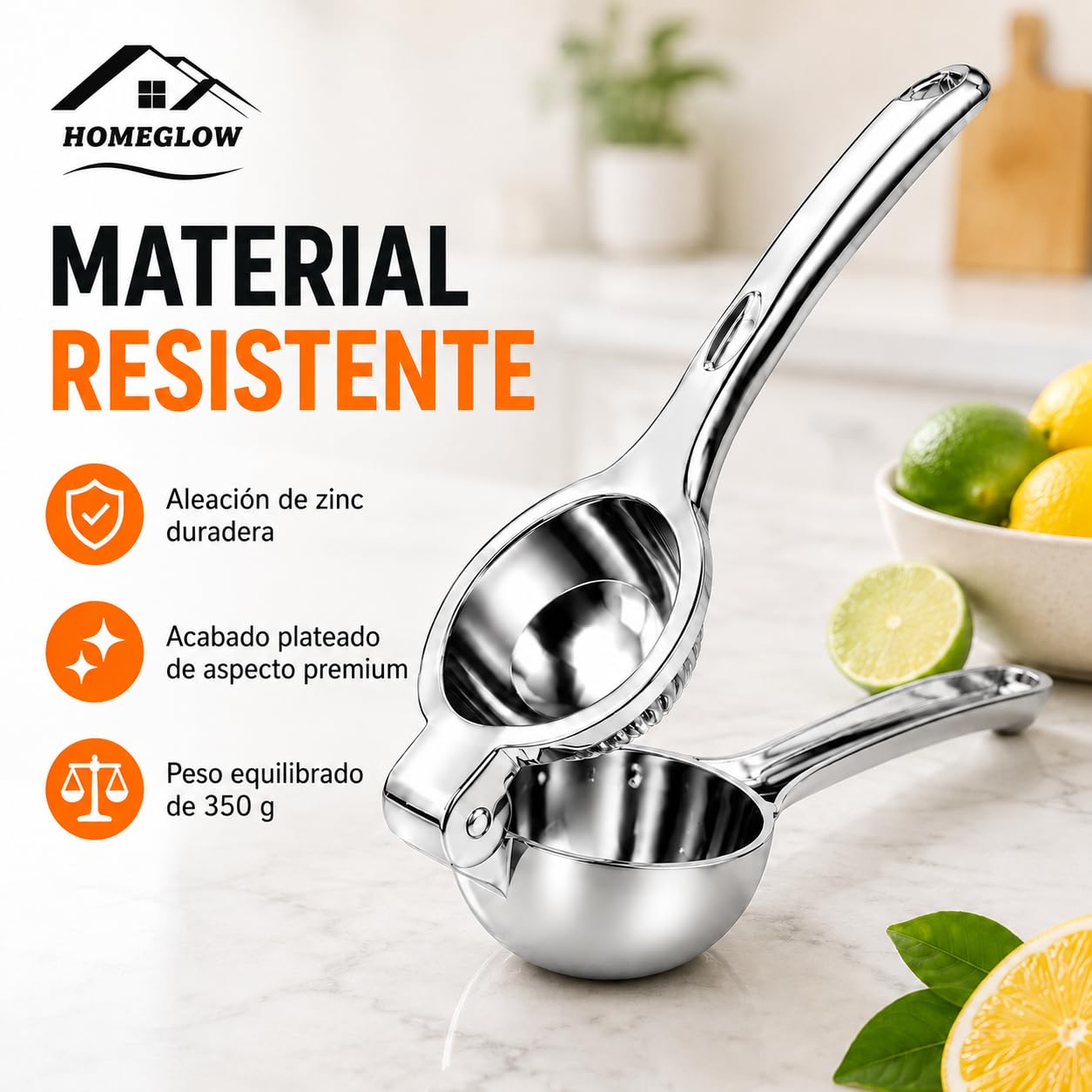 Exprimidor de Limón Manual de Acero Inoxidable Grande HOMEGLOW · Prensa Cítricos para Limones y Limas · Resistente Ergonómico para Cocina Doméstica y Profesional